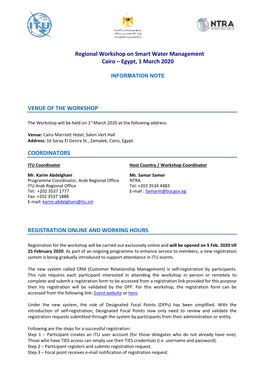 Regional Workshop on Smart Water Management Cairo – Egypt, 1 March 2020