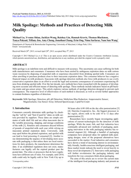 Milk Spoilage: Methods and Practices of Detecting Milk Quality