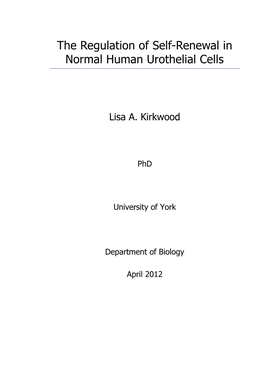 The Regulation of Self-Renewal in Normal Human Urothelial Cells