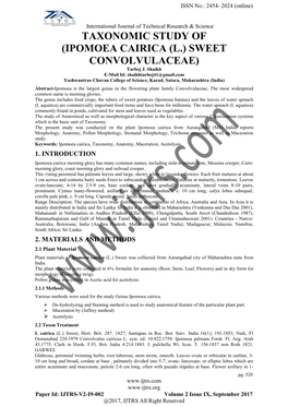 TAXONOMIC STUDY of (IPOMOEA CAIRICA (L.) SWEET CONVOLVULACEAE) Tarbej J