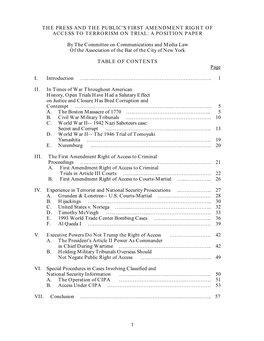 The Press and the Public's First Amendment Right of Access to Terrorism on Trial: a Position Paper