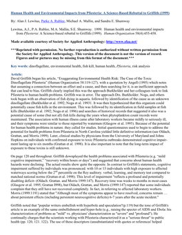 Human Health and Environmental Impacts from Pfiesteria: a Science-Based Rebuttal to Griffith (1999)