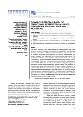 Texture Profile Analyses and Modelling