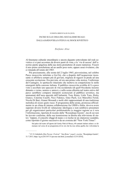 Stefano Aloe Al Fenomeno Culturale Straordinario E Ancora Alquanto Sottovalutato Del Rock So- Vietico Ci Si Può Accostare Da Di
