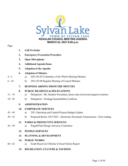 2021-03-22 Regular Meeting of Council Agenda