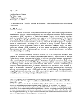 Not Compel in Any Way the Inclusion of Religious Exemptions Language in an Executive Order Prohibiting Discrimination Against LGBT Employees of Federal Contractors