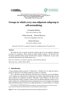 Groups in Which Every Non-Nilpotent Subgroup Is Self-Normalizing