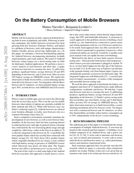 On the Battery Consumption of Mobile Browsers Matteo Varvello†, Benjamin Livshits† † Brave Software,  Imperial College London