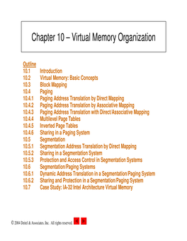 Chapter 10 – Virtual Memory Organization