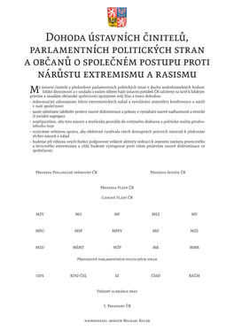 Dohoda Ústavních Činitelů, Parlamentních Politických Stran a Občanů O Společném Postupu Proti Nárůstu Extremismu a Rasismu