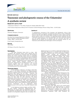 Taxonomic and Phylogenetic Census of the Celastrales: a Synthetic Review Shisode S.B.1 and D.A