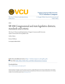 SB 106 Congressional and State Legislative Districts; Standards and Criteria the Grace E