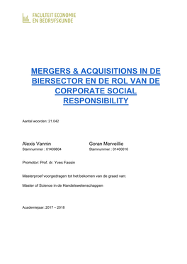 Mergers & Acquisitions in De Biersector En De Rol