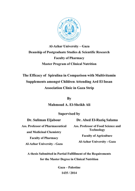 The Efficacy of Spirulina in Comparison with Multivitamin Supplements Amongst Children Attending Ard El Insan Association Clinic in Gaza Strip