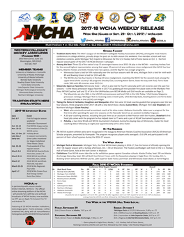 2017-18 WCHA WEEKLY RELEASE Week One (Games of Sept