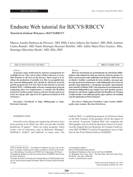 Endnote Web Tutorial for BJCVS/RBCCV Tutorial Do Endnote Web Para O BJCVS/RBCCV