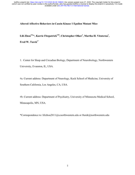 Altered Affective Behaviors in Casein Kinase 1 Epsilon Mutant Mice