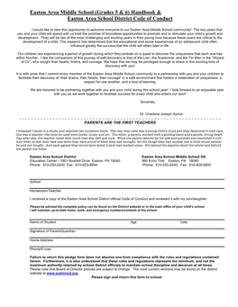 Easton Area Middle School (Grades 5 & 6) Handbook & Easton Area School District Code of Conduct
