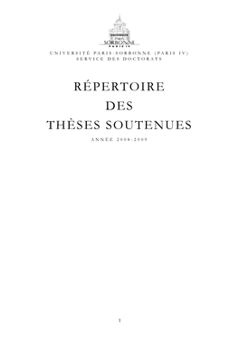 Répertoire Des Thèses Soutenues En 2008-2009