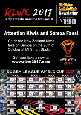Attention Kiwis and Samoa Fans! Catch the New Zealand Kiwis Take on Samoa on the 28Th of October at Mt Smart Stadium!