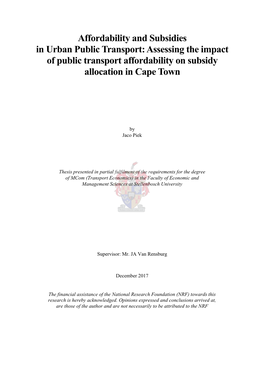 Affordability and Subsidies in Urban Public Transport: Assessing the Impact of Public Transport Affordability on Subsidy Allocation in Cape Town