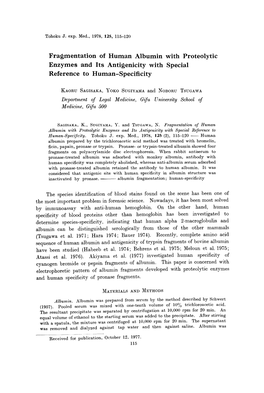 Fragmentation of Human Albumin with Proteolytic Enzymes and Its Antigenicity with Special Reference to Human-Specificity KAORU S