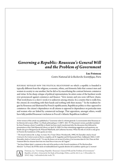 Governing a Republic: Rousseau's General Will and the Problem Of