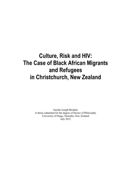 Culture, Risk and HIV: the Case of Black African Migrants and Refugees in Christchurch, New Zealand