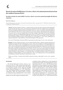 Recent Invasion of Buffel Grass (Cenchrus Ciliaris) of a Natural Protected Area from the Southern Sonoran Desert