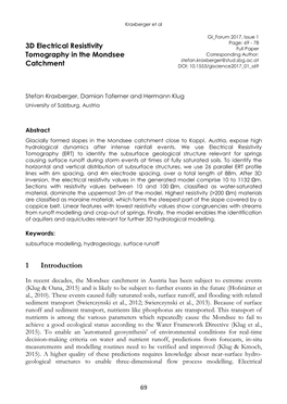 3D Electrical Resistivity Tomography in the Mondsee Catchment