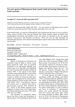 Two New Species of Diatrypaceae from Coastal Wattle in Coorong National Park, South Australia