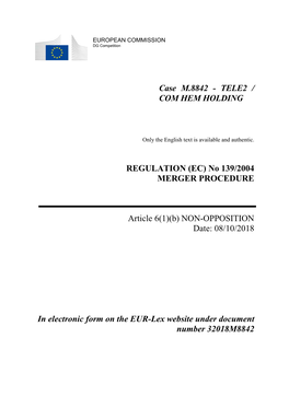 Case M.8842 - TELE2 / COM HEM HOLDING