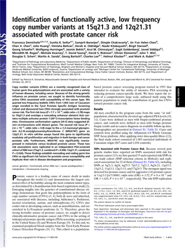 Identification of Functionally Active, Low Frequency Copy Number Variants at 15Q21.3 and 12Q21.31 Associated with Prostate Cance