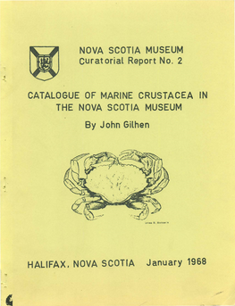 CATALOGUE of MARINE CRUSTACEA in the NOVA SCOTIA MUSEUM by John Gil Hen