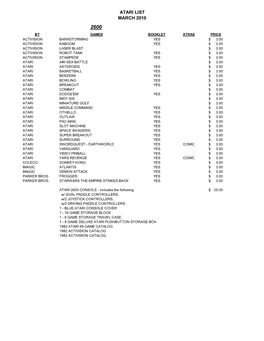 Atari List March 2010