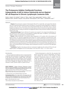 The Proteasome Inhibitor Carfilzomib Functions Independently of P53 to Induce Cytotoxicity and an Atypical NF-Κb Response in Chronic Lymphocytic Leukemia Cells