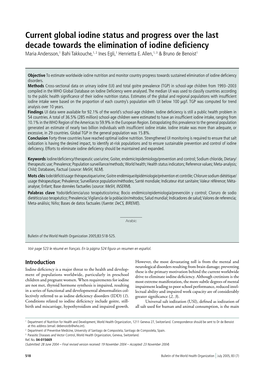 Current Global Iodine Status and Progress Over the Last Decade