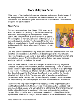 Story of Joyous Purim