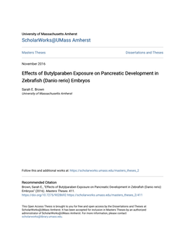 Effects of Butylparaben Exposure on Pancreatic Development in Zebrafish (Danio Erio)R Embryos