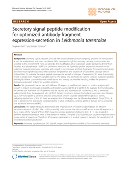 Secretory Signal Peptide Modification for Optimized Antibody-Fragment Expression-Secretion in Leishmania Tarentolae Stephan Klatt1,2 and Zoltán Konthur1*