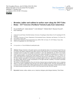 Bromine, Iodine and Sodium in Surface Snow Along the 2013 Talos 2 Dome – GV7 Traverse (Northern Victoria Land, East Antarctica)