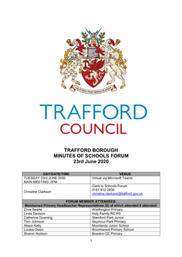 TRAFFORD BOROUGH MINUTES of SCHOOLS FORUM 23Rd June 2020