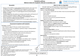 Referral Criteria for Headache Referrals to Secondary Care