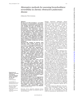 Alternative Methods for Assessing Bronchodilator Reversibility In