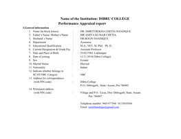 DIBRU COLLEGE Performance Appraisal Report 1.General Information 1