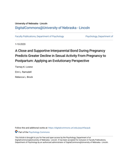 A Close and Supportive Interparental Bond During Pregnancy Predicts Greater Decline in Sexual Activity from Pregnancy to Postpar