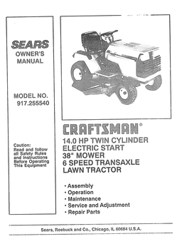 14.0 Hp Twin Cylinder Electric Start 38" Mower 6 Speed Transaxle Lawn Tractor