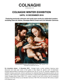 Colnaghi Winter Exhibition Until 10 December 2016