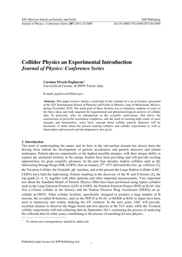 Collider Physics an Experimental Introduction-V6