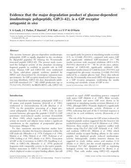 Evidence That the Major Degradation Product of Glucose-Dependent Insulinotropic Polypeptide, GIP(3–42), Is a GIP Receptor Antagonist in Vivo